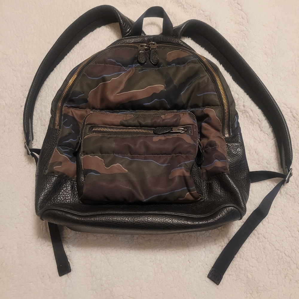 Coach Camouflage and Black Leather Backpack